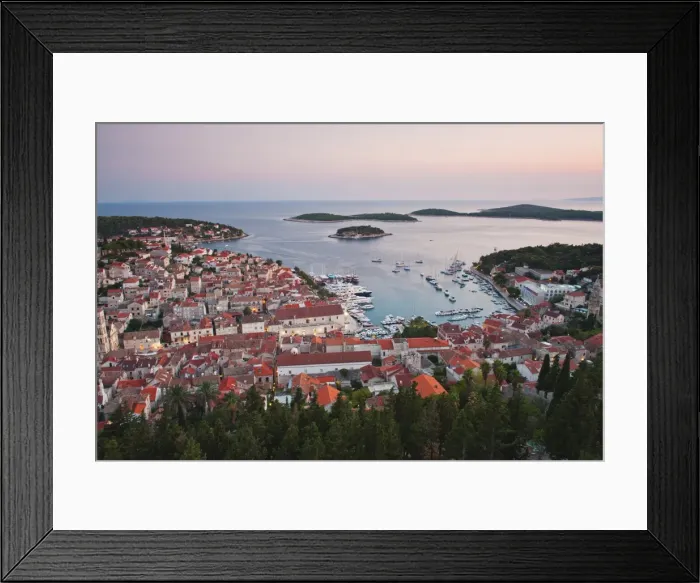 Framed Print : Hvar Town at sunset taken from the Spanish Fortress (Fortica), Hvar Island, Dalmatian Coast, Adriatic, Croatia, Europe Framed Print : Hvar Town at sunset taken from the Spanish Fortress (Fortica), Hvar Island, Dalmatian Coast, Adriatic, Croatia, Europe