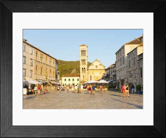 Framed Print : Tourists on holiday in St. Stephens Square, Hvar Town, Hvar Island, Dalmatian Coast, Croatia, Europe Framed Print : Tourists on holiday in St. Stephens Square, Hvar Town, Hvar Island, Dalmatian Coast, Croatia, Europe