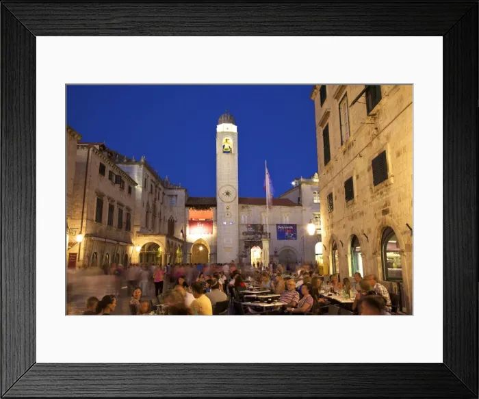 Framed Print : Restaurants, Clock Tower and Stradun, Dubrovnik, Croatia, Europe Framed Print : Restaurants, Clock Tower and Stradun, Dubrovnik, Croatia, Europe