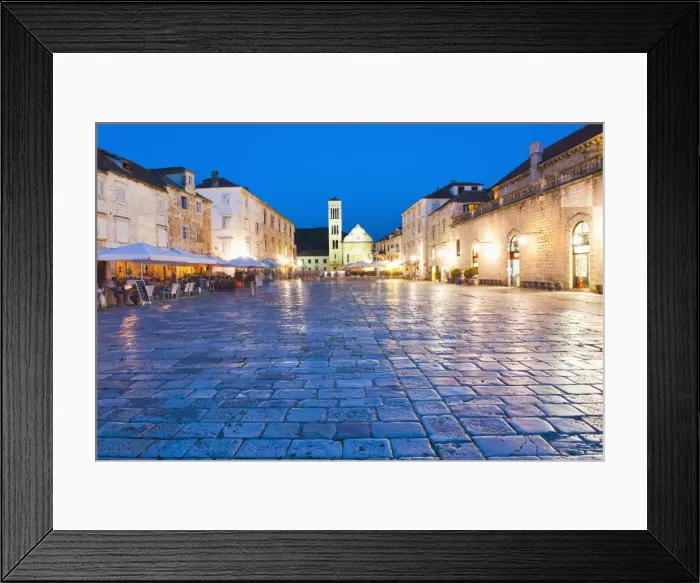 Framed Print : St. Stephens Cathedral in St. Stephens Square at night, Hvar Town, Hvar Island, Dalmatian Coast, Croatia, Europe