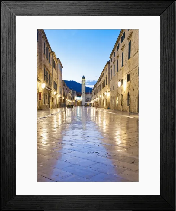 Framed Print : City Bell Tower on Stradun, the main street in Dubrovnik Old Town at night, UNESCO World Heritage Site, Dubrovnik, Croatia, Europe Framed Print : City Bell Tower on Stradun, the main street in Dubrovnik Old Town at night, UNESCO World Heritage Site, Dubrovnik, Croatia, Europe