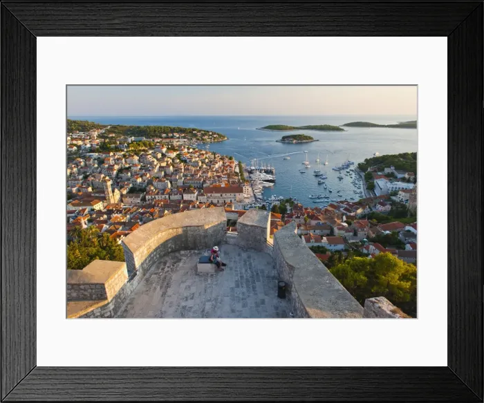 Framed Print : Hvar Town and tourists at Hvar Spanish Fort (Fortica) at sunset, Hvar Island, Dalmatian Coast, Adriatic, Croatia, Europe Framed Print : Hvar Town and tourists at Hvar Spanish Fort (Fortica) at sunset, Hvar Island, Dalmatian Coast, Adriatic, Croatia, Europe