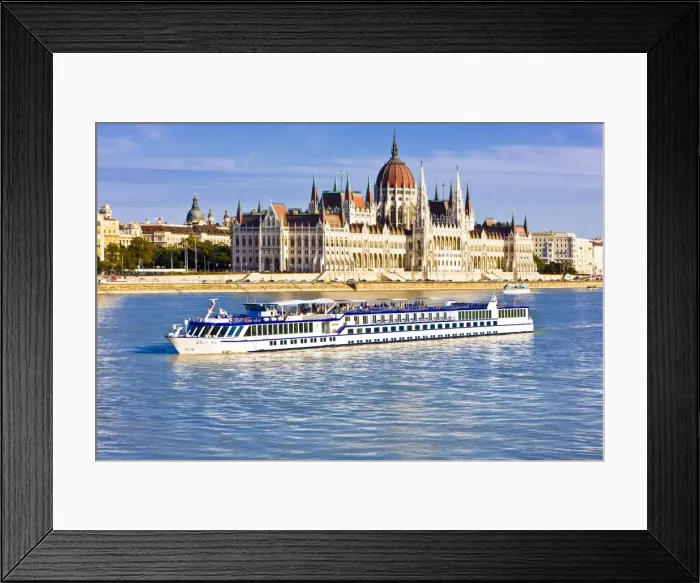 Framed Print : Cruise ship passing the Parliament on the Danube, Budapest, Hungary, Europe Framed Print : Cruise ship passing the Parliament on the Danube, Budapest, Hungary, Europe