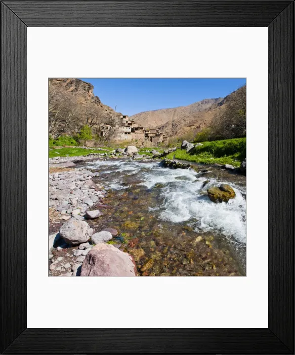 Framed Print : River running past Tizi n Tamatert and a Berber village, High Atlas Mountains, Morocco, North Africa, Africa Framed Print : River running past Tizi n Tamatert and a Berber village, High Atlas Mountains, Morocco, North Africa, Africa
