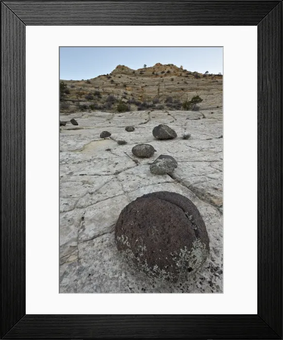 Framed Print : Volcanic boulders on Navajo sandstone, Grand Staircase-Escalante National Monument, Utah, United States of America, North America Framed Print : Volcanic boulders on Navajo sandstone, Grand Staircase-Escalante National Monument, Utah, United States of America, North America