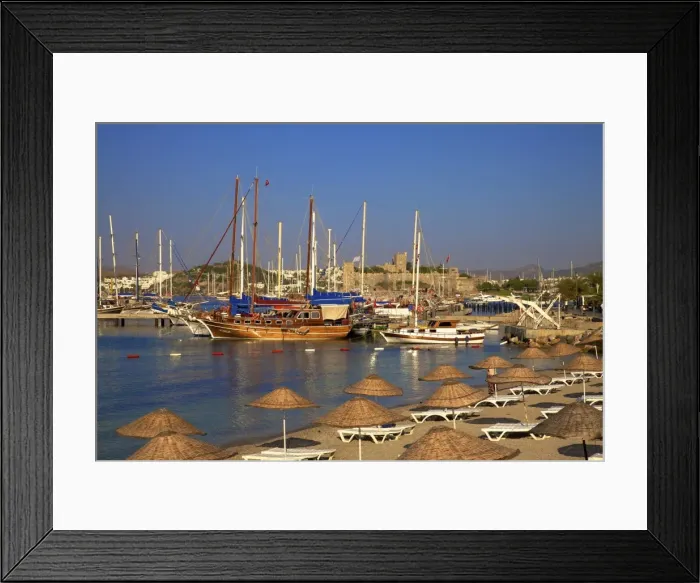 Framed Print : Beach, boats and castle, Bodrum, Anatolia, Turkey, Asia Minor, Eurasia Framed Print : Beach, boats and castle, Bodrum, Anatolia, Turkey, Asia Minor, Eurasia