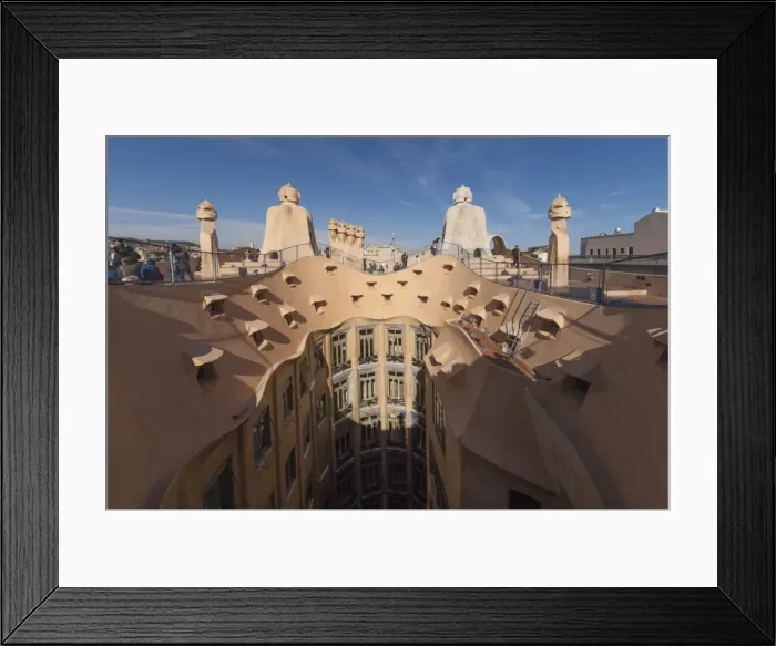 Framed Print : Upper floor and roof chimneys of the apartment building designed by Antonio Gaudi, La Pedrera (Casa Mila), UNESCO World Heritage Site, Passeig de Gracia, Barcelona, Catalonya, Spain Framed Print : Upper floor and roof chimneys of the apartment building designed by Antonio Gaudi, La Pedrera (Casa Mila), UNESCO World Heritage Site, Passeig de Gracia, Barcelona, Catalonya, Spain