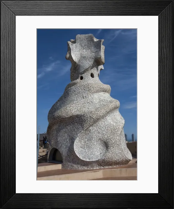 Framed Print : Large chimney inlaid with random cut white glazed tile, roof of La Pedrera (Casa Mila), an apartment house designed by Antonio Gaudi, UNESCO World Heritage Site, Passeig de Gracia, Barcelona, Catalunya, Spain, Europe Framed Print : Large chimney inlaid with random cut white glazed tile, roof of La Pedrera (Casa Mila), an apartment house designed by Antonio Gaudi, UNESCO World Heritage Site, Passeig de Gracia, Barcelona, Catalunya, Spain, Europe