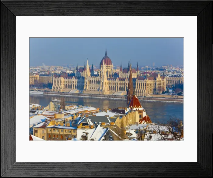 Framed Print : Hungarian Parliament illuminated by warm light on a winter afternoon, Budapest, Hungary, Europe Framed Print : Hungarian Parliament illuminated by warm light on a winter afternoon, Budapest, Hungary, Europe