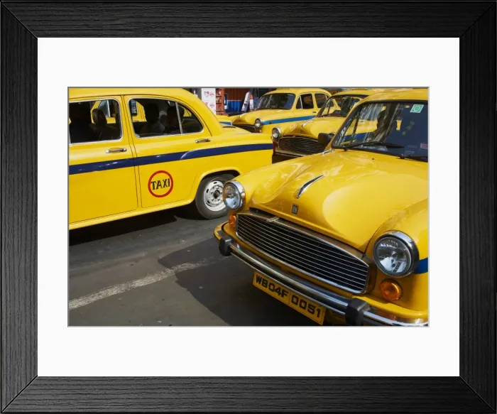 Framed Print : Yellow Ambassador taxis, Kolkata, West Bengal, India, Asia Framed Print : Yellow Ambassador taxis, Kolkata, West Bengal, India, Asia