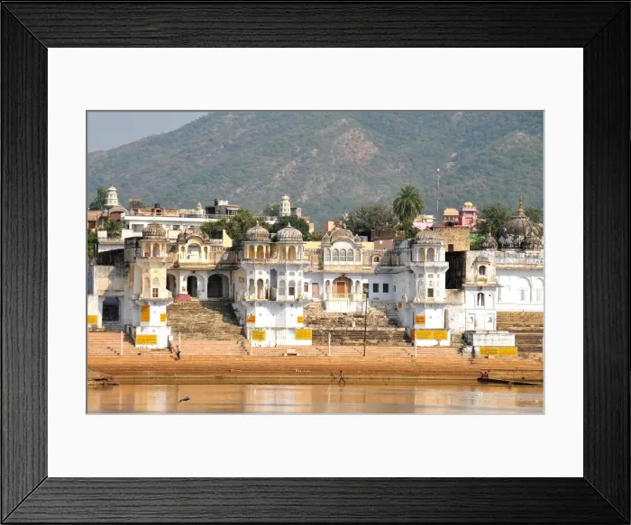 Framed Print : Ghats at Holy Pushkar Lake and old Rajput Palaces, Pushkar, Rajasthan, India, Asia Framed Print : Ghats at Holy Pushkar Lake and old Rajput Palaces, Pushkar, Rajasthan, India, Asia