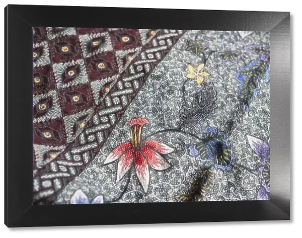 Intricate batik wax resist floral pattern on traditional Javanese sarong, Pekalongan, Java, Indonesia, Southeast Asia, Asia