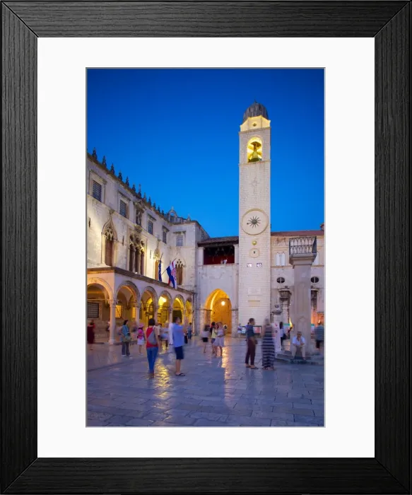 Framed Print : Clock tower at dusk, Stradun, UNESCO World Heritage Site, Dubrovnik, Dalmatian Coast, Dalmatia, Croatia, Europe Framed Print : Clock tower at dusk, Stradun, UNESCO World Heritage Site, Dubrovnik, Dalmatian Coast, Dalmatia, Croatia, Europe