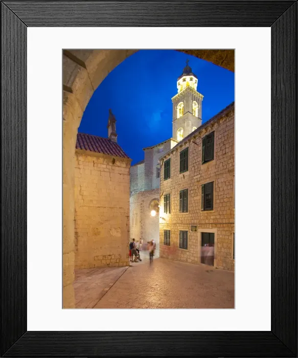 Framed Print : City walls and clock tower at dusk, UNESCO World Heritage Site, Dubrovnik, Dalmatian Coast, Dalmatia, Croatia, Europe Framed Print : City walls and clock tower at dusk, UNESCO World Heritage Site, Dubrovnik, Dalmatian Coast, Dalmatia, Croatia, Europe