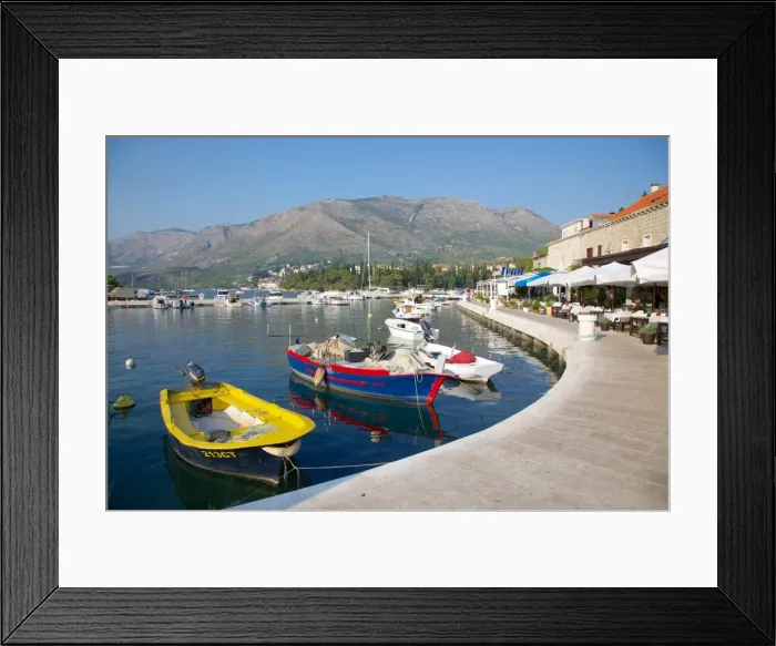 Framed Print : Restaurants along the harbour, Cavtat, Dubrovnik Riviera, Dalmatian Coast, Dalmatia, Croatia, Europe Framed Print : Restaurants along the harbour, Cavtat, Dubrovnik Riviera, Dalmatian Coast, Dalmatia, Croatia, Europe
