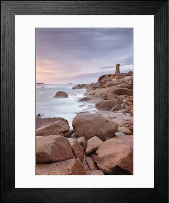 Framed Print : Lighthouse of Meen Ruz, Ploumanach, Cote de Granit Rose, Cotes d Armor, Brittany, France, Europe