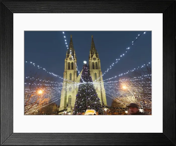 Framed Print : Christmas market and neo-gothic Church of St. Ludmila, Mir Square, Prague, Czech Republic, Europe Framed Print : Christmas market and neo-gothic Church of St. Ludmila, Mir Square, Prague, Czech Republic, Europe