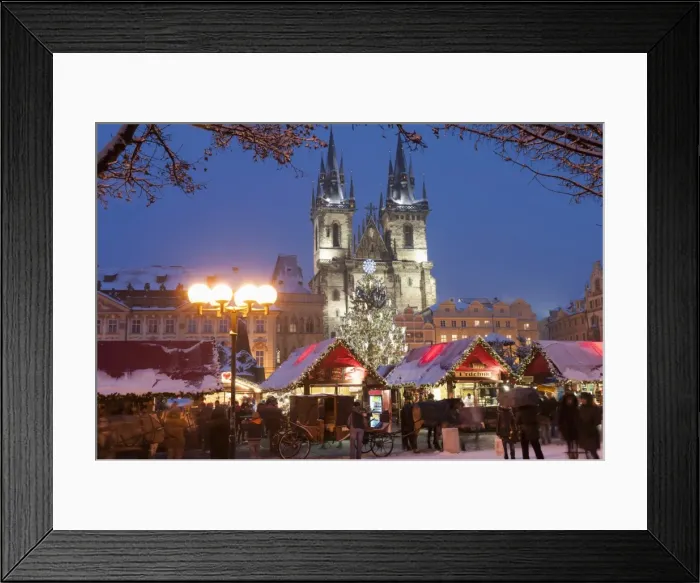 Framed Print : Merry Christmas sign at snow-covered Christmas Market and Tyn Church, Old Town Square, Prague, Czech Republic, Europe Framed Print : Merry Christmas sign at snow-covered Christmas Market and Tyn Church, Old Town Square, Prague, Czech Republic, Europe