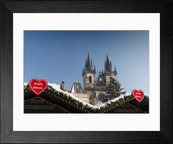 Framed Print : Merry Christmas sign at snow-covered Christmas Market and Tyn Church, Old Town Square, Prague, Czech Republic, Europe Framed Print : Merry Christmas sign at snow-covered Christmas Market and Tyn Church, Old Town Square, Prague, Czech Republic, Europe