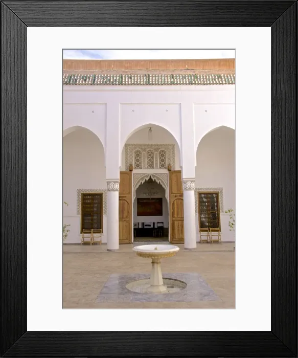 Framed Print : Indoor patio with fountain, Storks House, Dar Bellarj, built in 1930, Arts and Crafts Centre, Art foundation, Medina, Marrakech, Morocco, North Africa, Africa Framed Print : Indoor patio with fountain, Storks House, Dar Bellarj, built in 1930, Arts and Crafts Centre, Art foundation, Medina, Marrakech, Morocco, North Africa, Africa