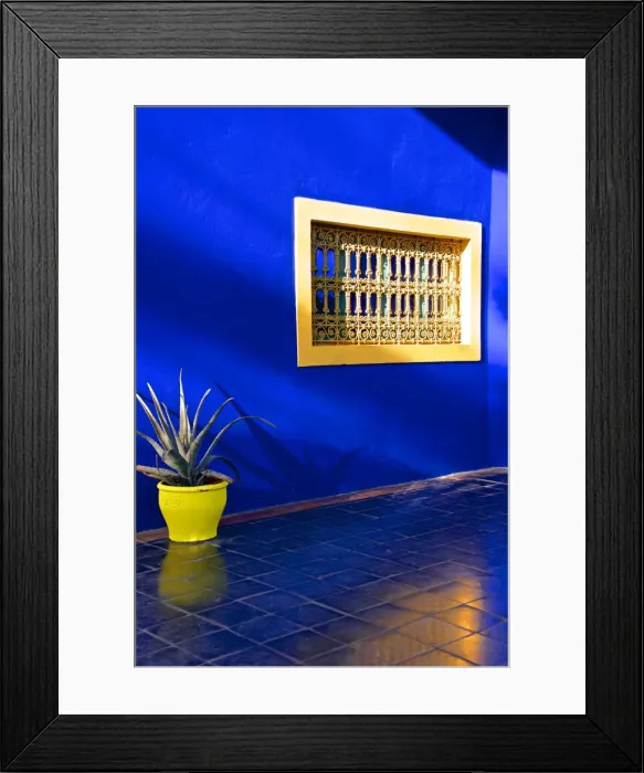 Framed Print : Detail of blue house and yellow plant pot in Majorelle Garden, Marrakech, Morocco, North Africa, Africa Framed Print : Detail of blue house and yellow plant pot in Majorelle Garden, Marrakech, Morocco, North Africa, Africa
