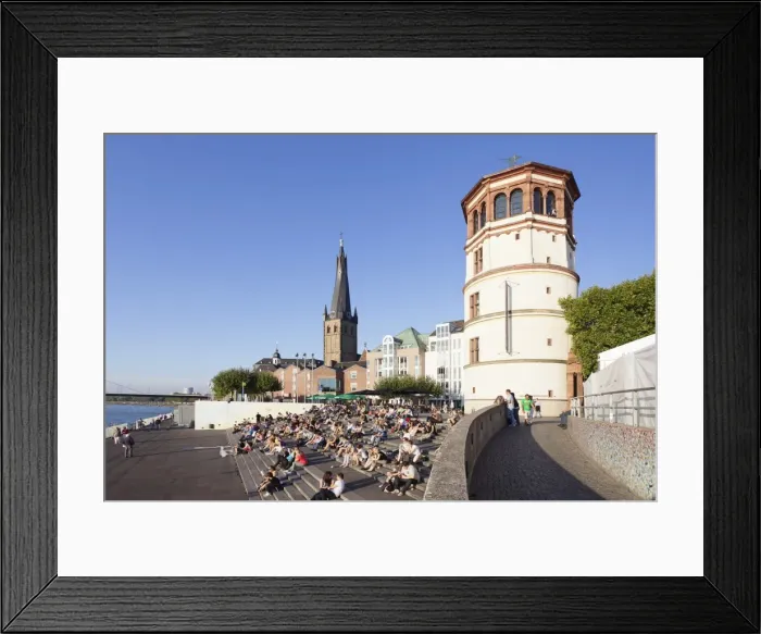 Framed Print : People on stairs by the Rhine, Lambertus Church and Schlossturm tower, Dusseldorf, North Rhine Westphalia, Germany, Europe Framed Print : People on stairs by the Rhine, Lambertus Church and Schlossturm tower, Dusseldorf, North Rhine Westphalia, Germany, Europe