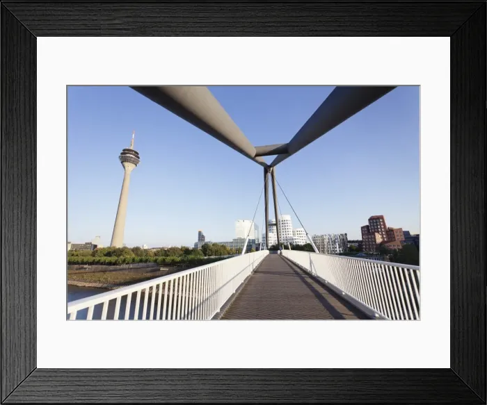 Framed Print : Rheinturm tower and Frank Gehry buildings at Media Harbour (Medienhafen), Dusseldorf, North Rhine Westphalia, Germany, Europe