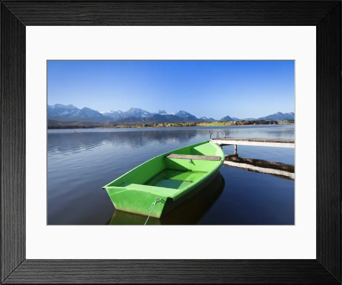 Framed Print : Rowing boat on Lake Hopfensee, Allgau, Bavaria, Germany, Europe Framed Print : Rowing boat on Lake Hopfensee, Allgau, Bavaria, Germany, Europe
