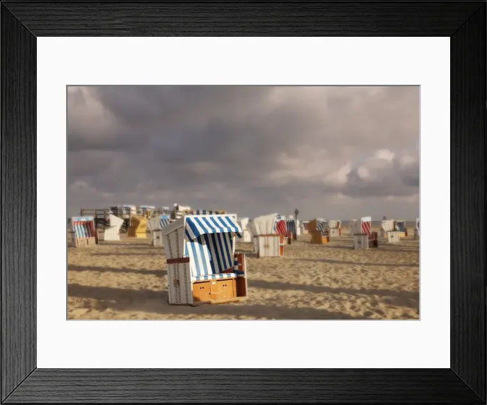 Framed Print : Beach chairs at the beach of Sankt Peter Ording, Eiderstedt peninsula, Schleswig Holstein, Germany, Europe