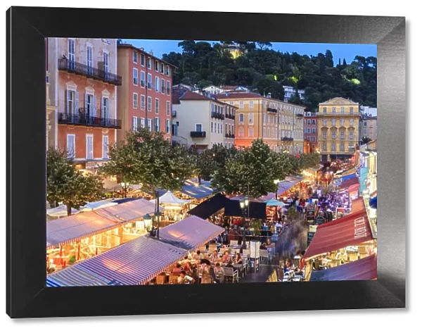 Open air restaurants in Cours Saleya, Nice, Alpes-Maritimes, Provence, Cote d Azur, French Riviera, France, Europe