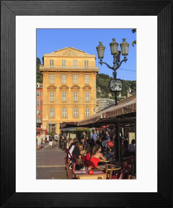 Framed Print : Restaurants in Cours Saleya, Nice, Alpes Maritimes, Provence, Cote d Azur, French Riviera, France, Europe Framed Print : Restaurants in Cours Saleya, Nice, Alpes Maritimes, Provence, Cote d Azur, French Riviera, France, Europe