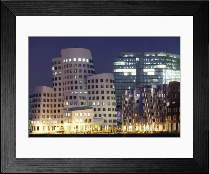 Framed Print : Neuer Zollhof, designed by Frank Gehry, Medai Harbour (Medienhafen), Dusseldorf, North Rhine Westphalia, Germany, Europe Framed Print : Neuer Zollhof, designed by Frank Gehry, Medai Harbour (Medienhafen), Dusseldorf, North Rhine Westphalia, Germany, Europe