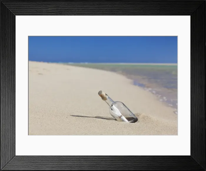 Framed Print : Message in a bottle at the beach of Risco del Paso, Fuerteventura, Canary Islands, Spain, Atlantic, Europe Framed Print : Message in a bottle at the beach of Risco del Paso, Fuerteventura, Canary Islands, Spain, Atlantic, Europe