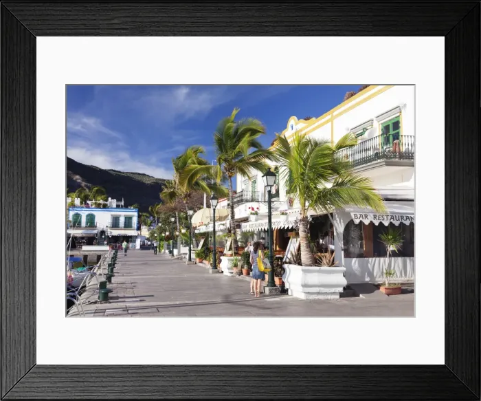 Framed Print : Promenade with restaurants and cafes, Puerto de Mogan, Gran Canaria, Canary Islands, Spain, Europe Framed Print : Promenade with restaurants and cafes, Puerto de Mogan, Gran Canaria, Canary Islands, Spain, Europe