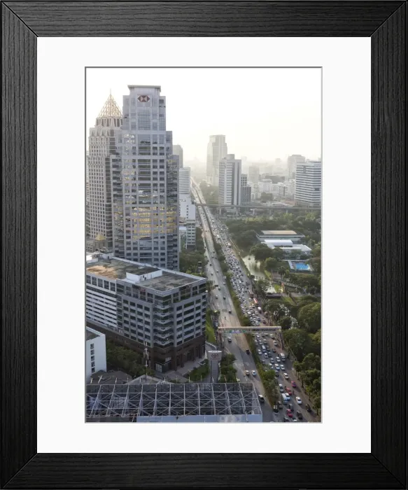 Framed Print : View of high rise buildings and traffic congestion on Rama IV in hazy evening light, from the roof of Hotel Sofitel So, Sathorn Road, Bangkok, Thailand, Southeast Asia, Asia Framed Print : View of high rise buildings and traffic congestion on Rama IV in hazy evening light, from the roof of Hotel Sofitel So, Sathorn Road, Bangkok, Thailand, Southeast Asia, Asia