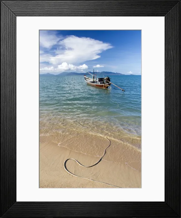 Framed Print : Traditional long-tailed fishing boat moored off Maenam Beach on the North Coast of Koh Samui, Thailand, Southeast Asia, Asia Framed Print : Traditional long-tailed fishing boat moored off Maenam Beach on the North Coast of Koh Samui, Thailand, Southeast Asia, Asia