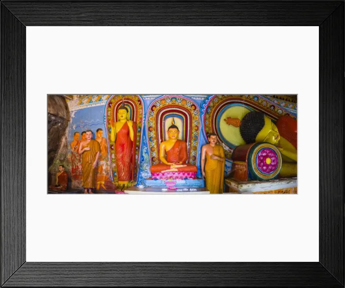 Framed Print : Colourful Buddha statues at Isurumuniya Vihara, Anuradhapura, UNESCO World Heritage Site, Sri Lanka, Asia