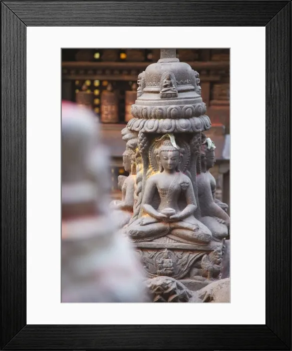 Framed Print : Statues at Swayambhunath Stupa, UNESCO World Heritage Site, Kathmandu, Nepal, Asia