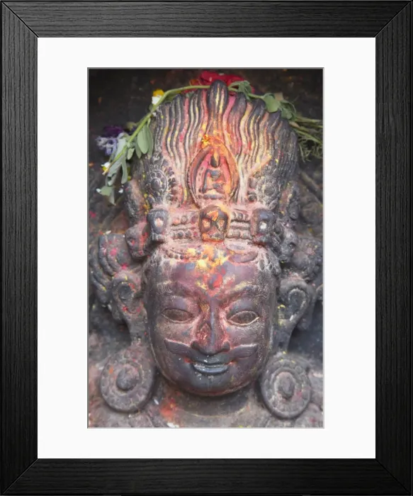 Framed Print : Statue at Swayambhunath Stupa, UNESCO World Heritage Site, Kathmandu, Nepal, Asia