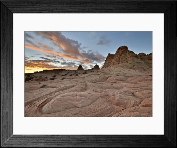 Framed Print : Orange clouds at sunrise above sandstone formations, Coyote Buttes Wilderness, Vermillion Cliffs National Monument, Arizona, United States of America, North America