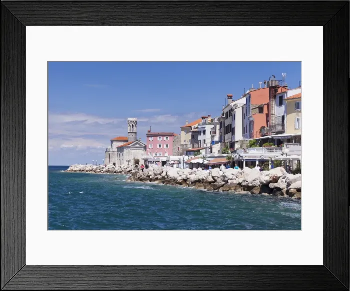Framed Print : Promenade and church of Santa Clemente at sunset, Piran, Istria, Slovenia, Europe Framed Print : Promenade and church of Santa Clemente at sunset, Piran, Istria, Slovenia, Europe