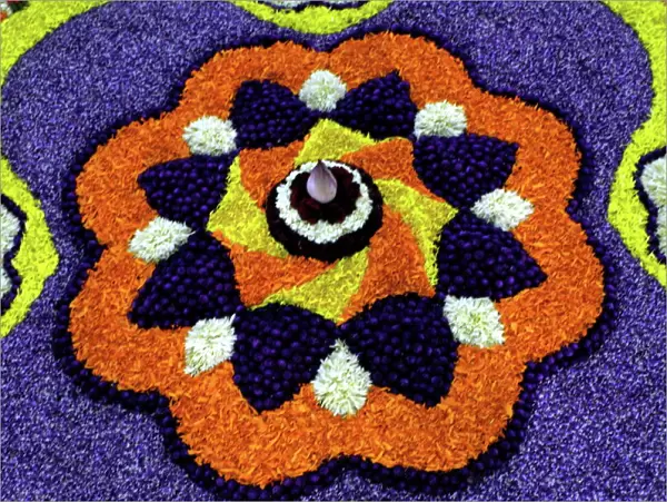 Floral decorations during Onam festival, Kerala, India, Asia