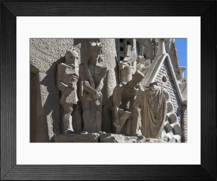 Framed Print : Tableaux in carved stone near the entrance to Sagrada Familia, Barcelona, Catalunya, Spain, Europe Framed Print : Tableaux in carved stone near the entrance to Sagrada Familia, Barcelona, Catalunya, Spain, Europe