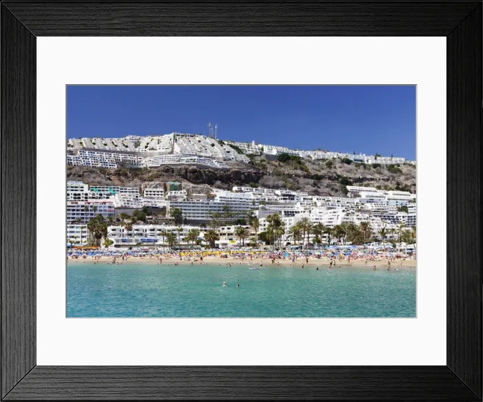 Framed Print : People at the beach and apartments, Puerto Rico, Gran Canaria, Spain, Atlantic, Europe Framed Print : People at the beach and apartments, Puerto Rico, Gran Canaria, Spain, Atlantic, Europe