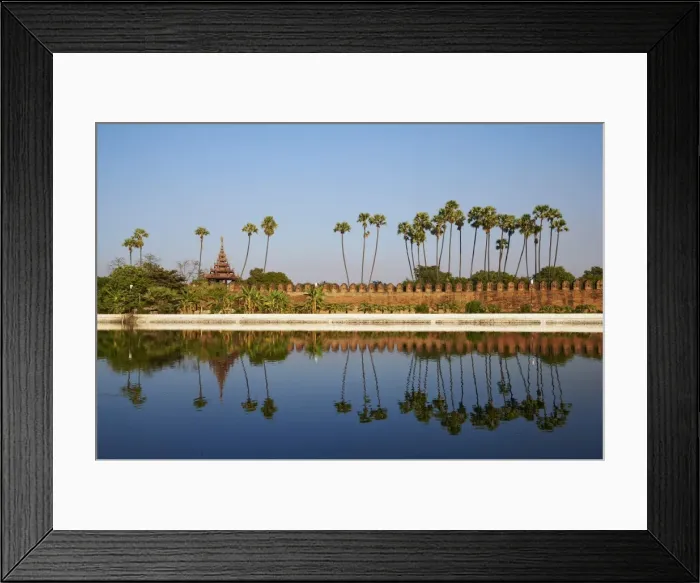 Framed Print : Palm trees reflected in the moat of the fortified palace, Mandalay Palace, Mandalay, Myanmar (Burma), Asia Framed Print : Palm trees reflected in the moat of the fortified palace, Mandalay Palace, Mandalay, Myanmar (Burma), Asia