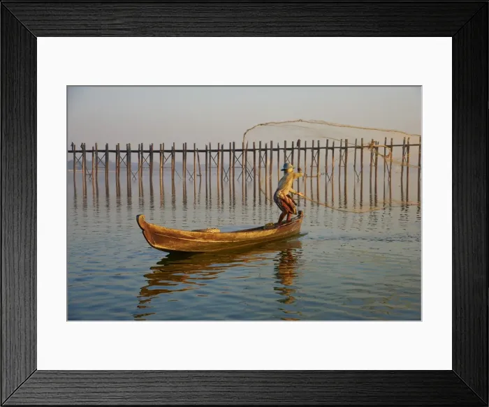 Framed Print : Fisherman on Taung Thama Lake and U Bein bridge at Amarapura, Mandalay Province, Myanmar (Burma), Asia Framed Print : Fisherman on Taung Thama Lake and U Bein bridge at Amarapura, Mandalay Province, Myanmar (Burma), Asia