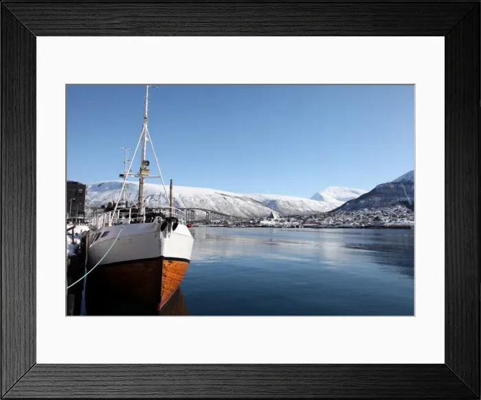Framed Print : Whaler in Tromso harbour with the Bridge and Cathedral in background, Tromso, Troms, Norway, Scandinavia, Europe Framed Print : Whaler in Tromso harbour with the Bridge and Cathedral in background, Tromso, Troms, Norway, Scandinavia, Europe