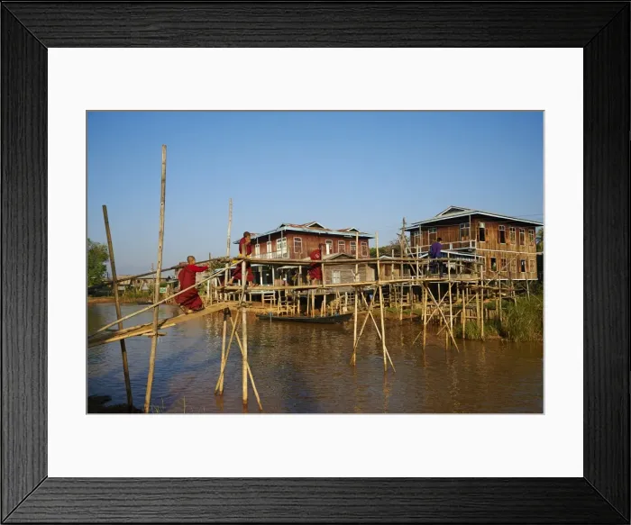 Framed Print : Wooden bridge, Ywama village, Inle Lake, Shan State, Myanmar (Burma), Asia