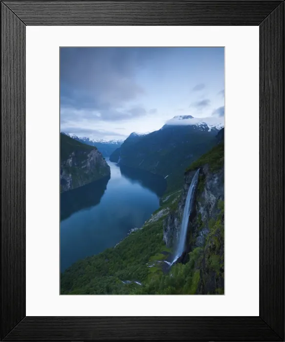 Framed Print : The dramatic Geiranger Fjord illuminated at dusk, UNESCO World Heritage Site, More og Romsdal, Norway, Scandinavia, Europe Framed Print : The dramatic Geiranger Fjord illuminated at dusk, UNESCO World Heritage Site, More og Romsdal, Norway, Scandinavia, Europe
