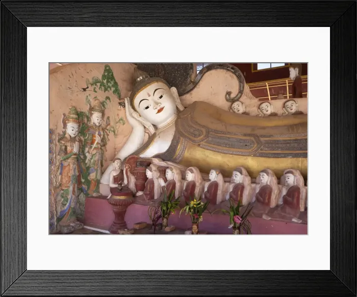 Framed Print : Stucco sculpture of reclining Buddha, Tharkong Pagoda, Inle Lake, Shan State, Myanmar (Burma), Asia Framed Print : Stucco sculpture of reclining Buddha, Tharkong Pagoda, Inle Lake, Shan State, Myanmar (Burma), Asia